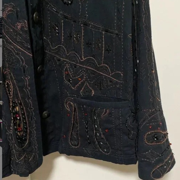 Chico's Design Black Denim Embellished Trucker Jacket sz XL - Picture 7 of 14